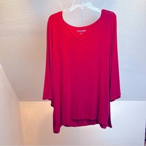 SOFT SURROUNDINGS Tunic Top w/long bell sleeves & V-neck. Size 1X. Red Space Dye